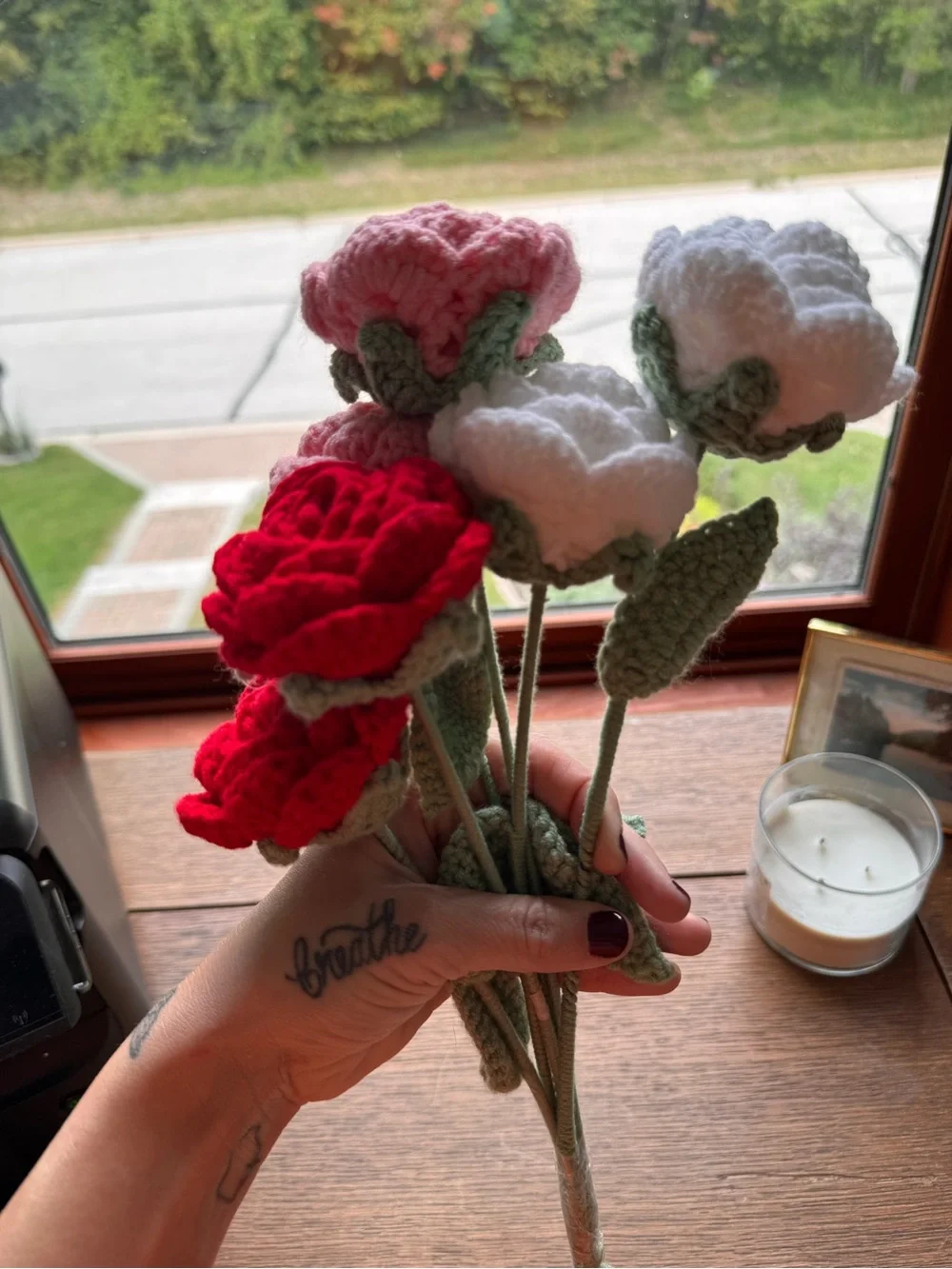 Handmade Crochet Flower Bouquet - Red, Pink, and white